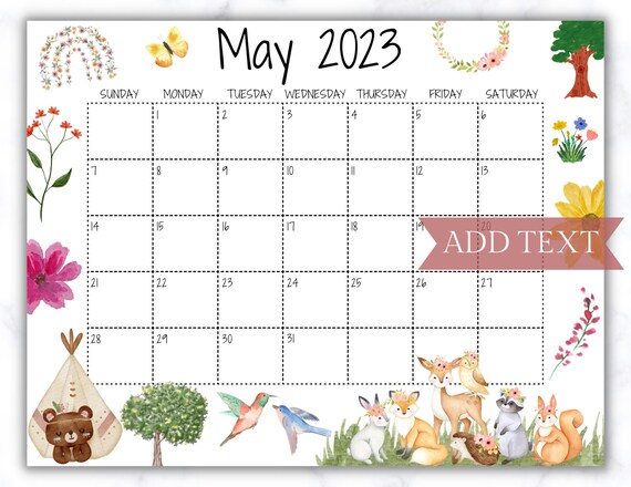 EDITABLE May 2023 Calendar Printable Calendar 2023 Cute - Etsy Israel