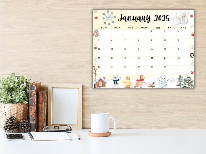 Editable January Calendar 2025, Printable Calendar 2025, Cute Calendar for January, School