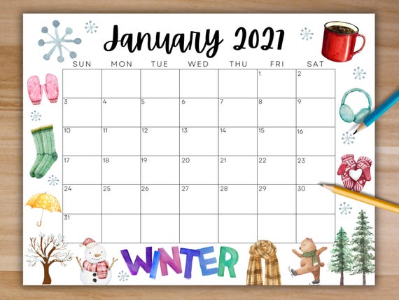 January 2027 Calendar, Winter Theme, Editable Printable (PDF) - Etsy Norway