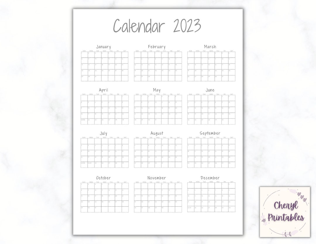 2023 Printable Wall Calendar yearly Calendar 12 Month Etsy