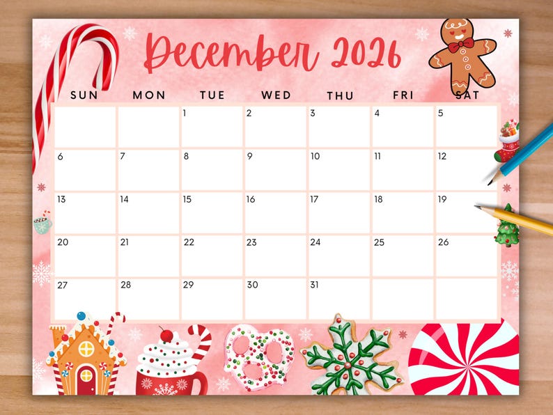 Editable December 2026 Calendar, Printable Red Christmas Calendar W ...