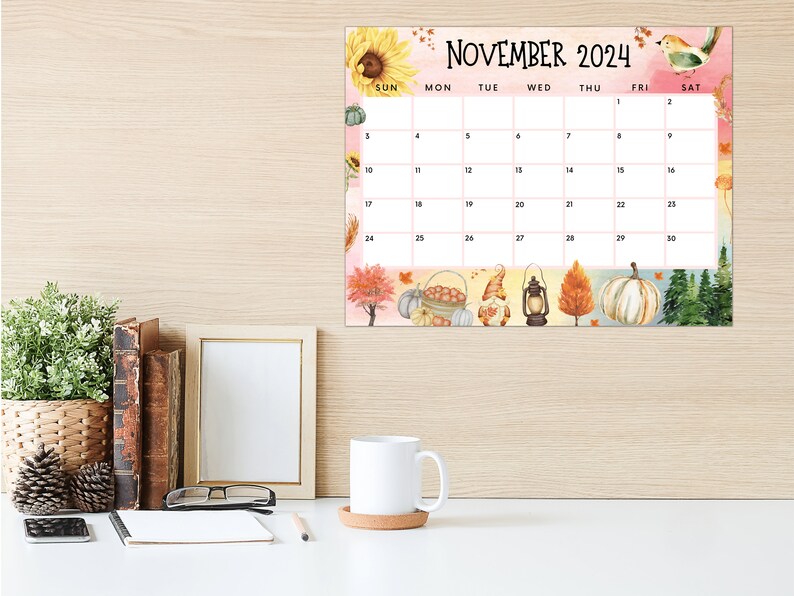 Editable November 2024 Calendar, Printable Calendar 2024, Cute Calendar