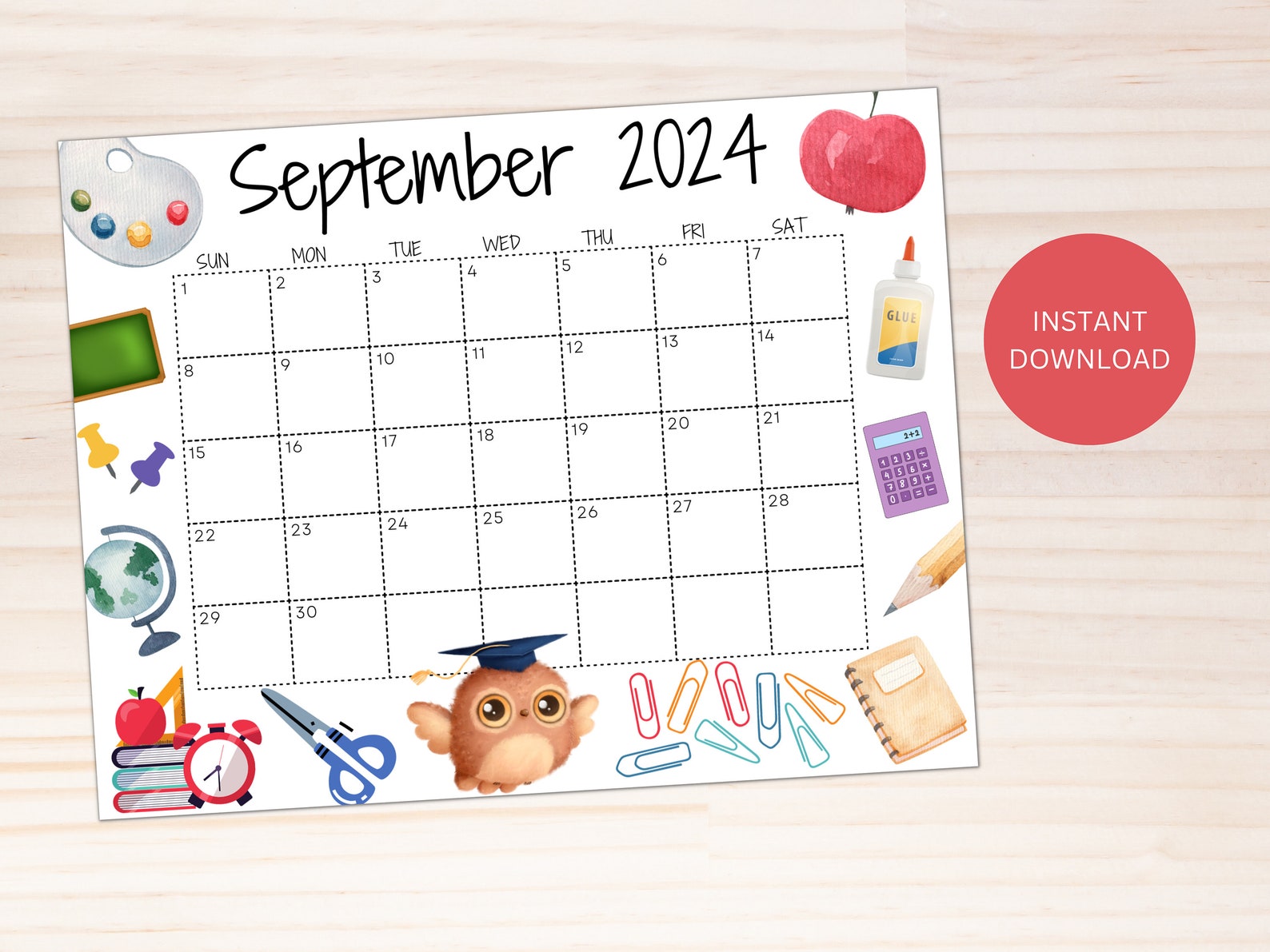 Editable September 2024 Calendar, Printable School Calendar Colorful