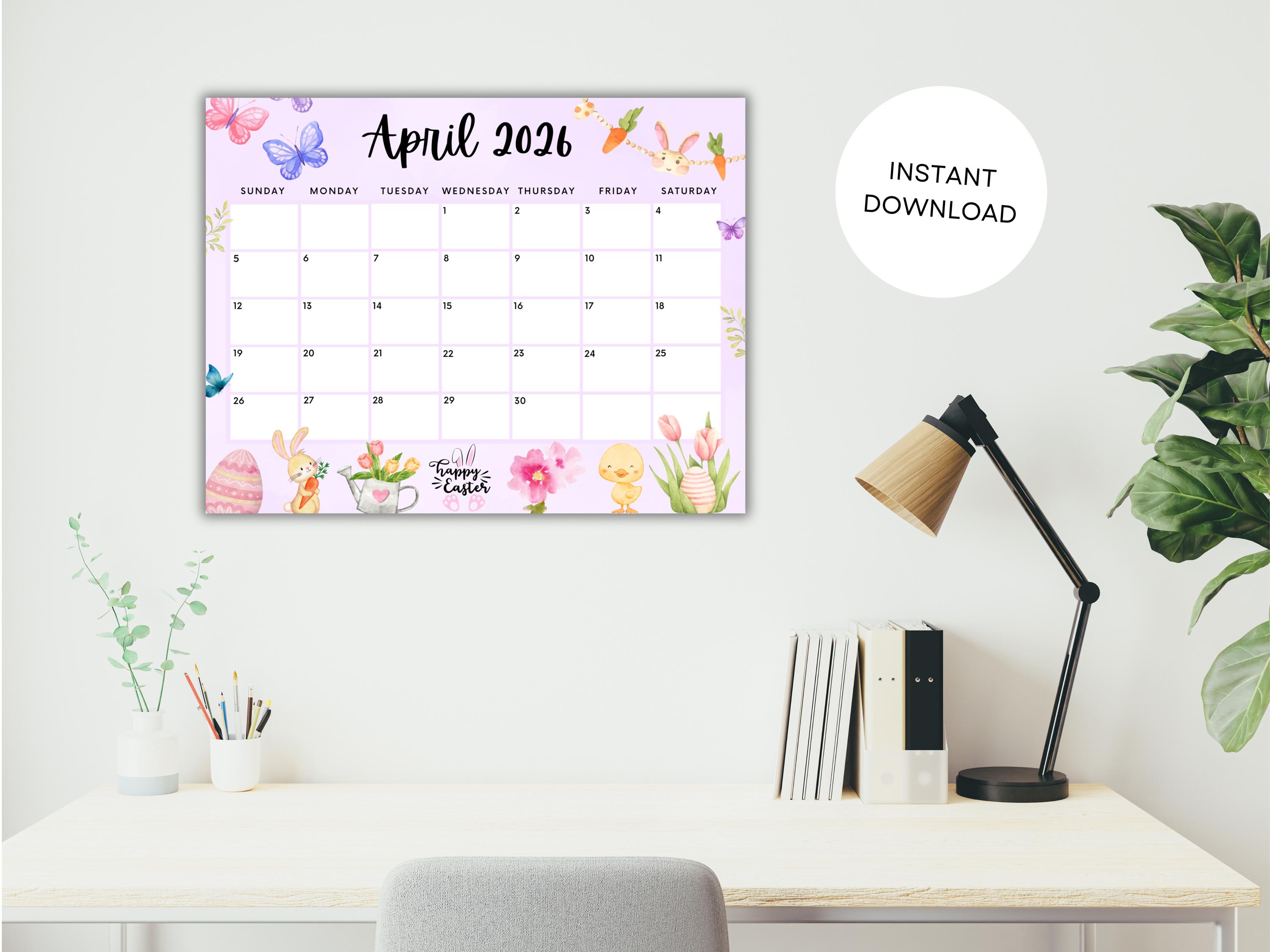 Buy EDITABLE April 2026 Calendar, Printable Calendar, Happy Easter ...