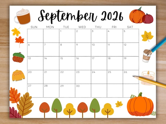 Printable September 2026 Calendar, Editable Fall Kids School ...