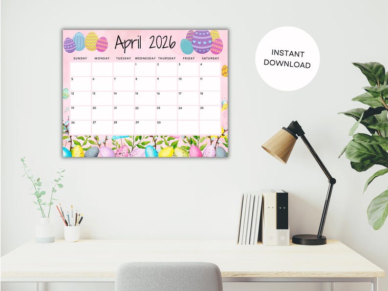 EDITABLE PINK April 2026 Easter Calendar, Printable Calendar W/ Easter ...