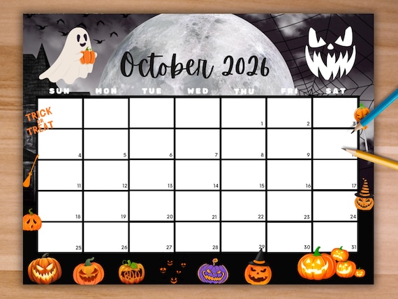 Editable October 2026 Calendar, Printable Calendar, 2026 ...