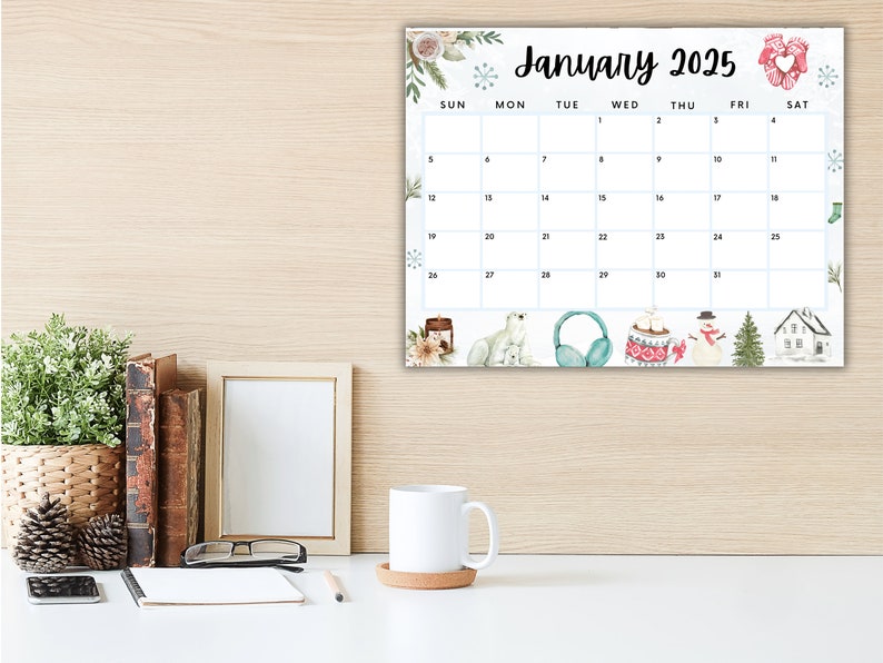 Editable January Calendar 2025, Cute Calendar With Winter Snow for