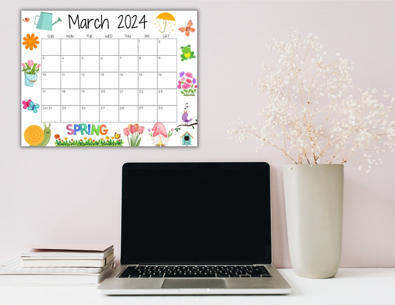 EDITABLE March 2024 Calendar, Printable Wall Calendar 2024, Beautiful