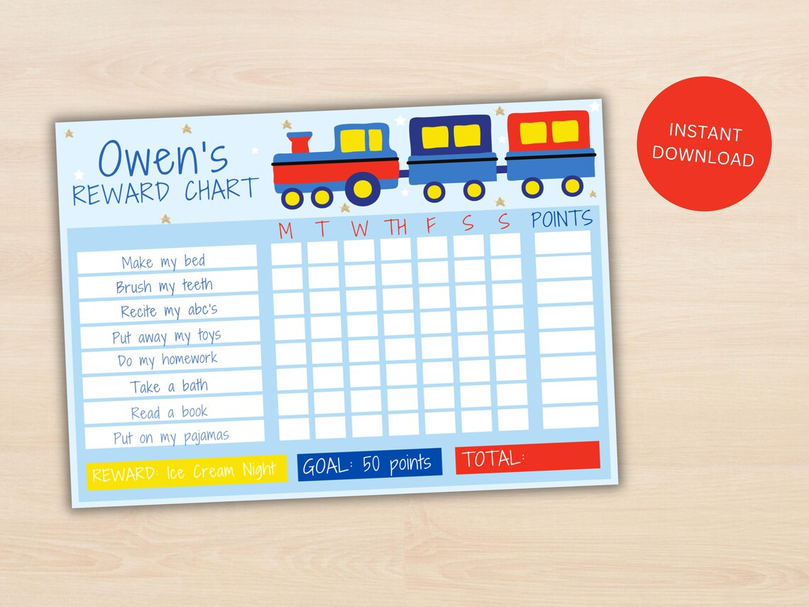 EDITABLE Boys Train Chore Chart, Cool Train Reward Chart, Sticker Chart ...