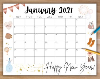 Editable January 2027 Calendar, Printable Monthly Planner (Digital Download)
