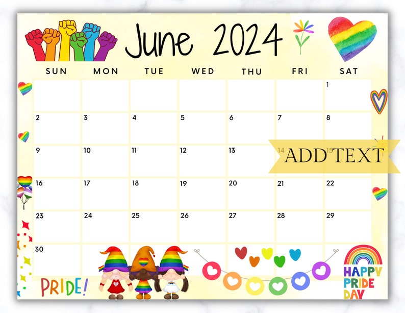 EDITABLE June 2024 Calendar Printable Calendar Pride Month Etsy Australia