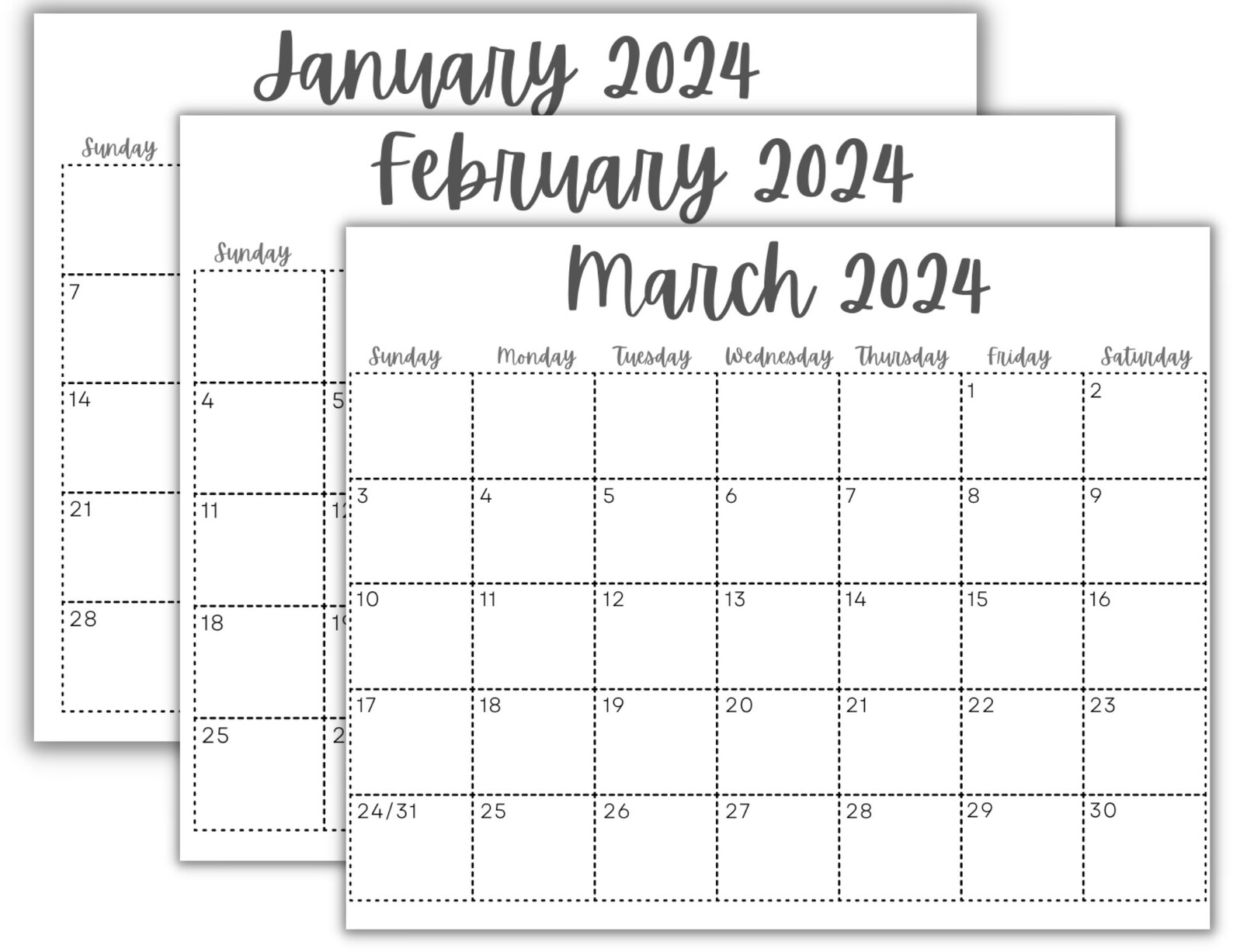 Editable January 2024 Calendar Bundle Printable Wall Calendar 2024