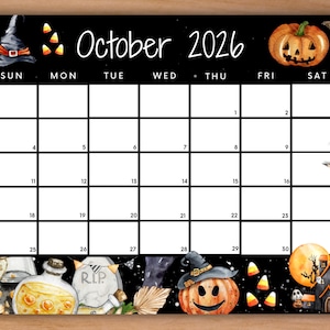 Editable October 2026 Calendar, Printable Calendar, School Calendar, Cute Fall Halloween Calendar, Monthly Calendar, Classroom Calendar