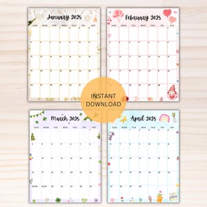 Editable 2025 Calendar Bundle- Printable Calendars Vertical- Kids ...