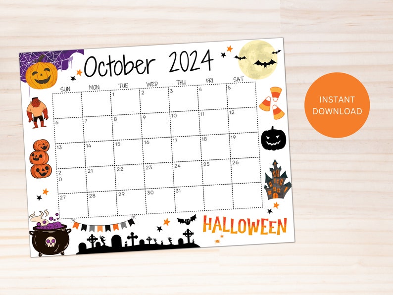 Editable October 2024 Calendar, Printable Calendar, 2024 Wall Calendar