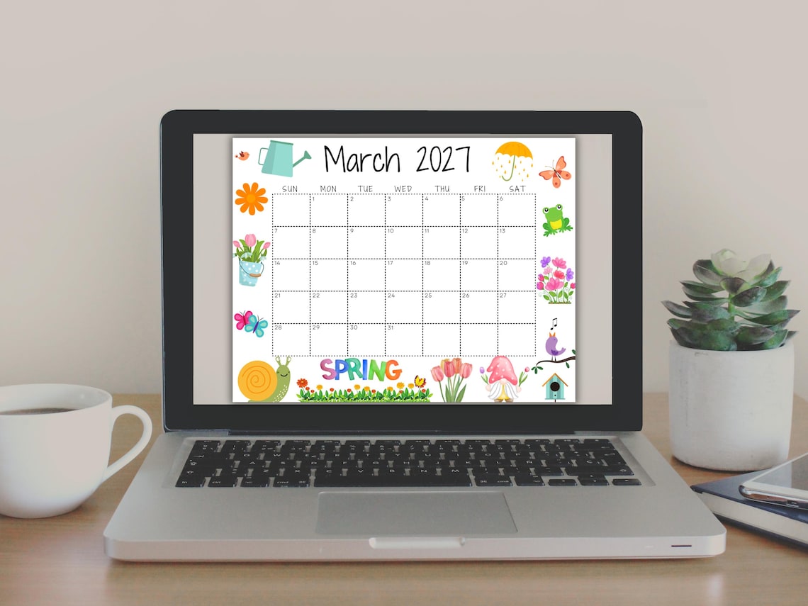 EDITABLE March 2027 Calendar, Printable Wall Calendar 2027, Beautiful ...