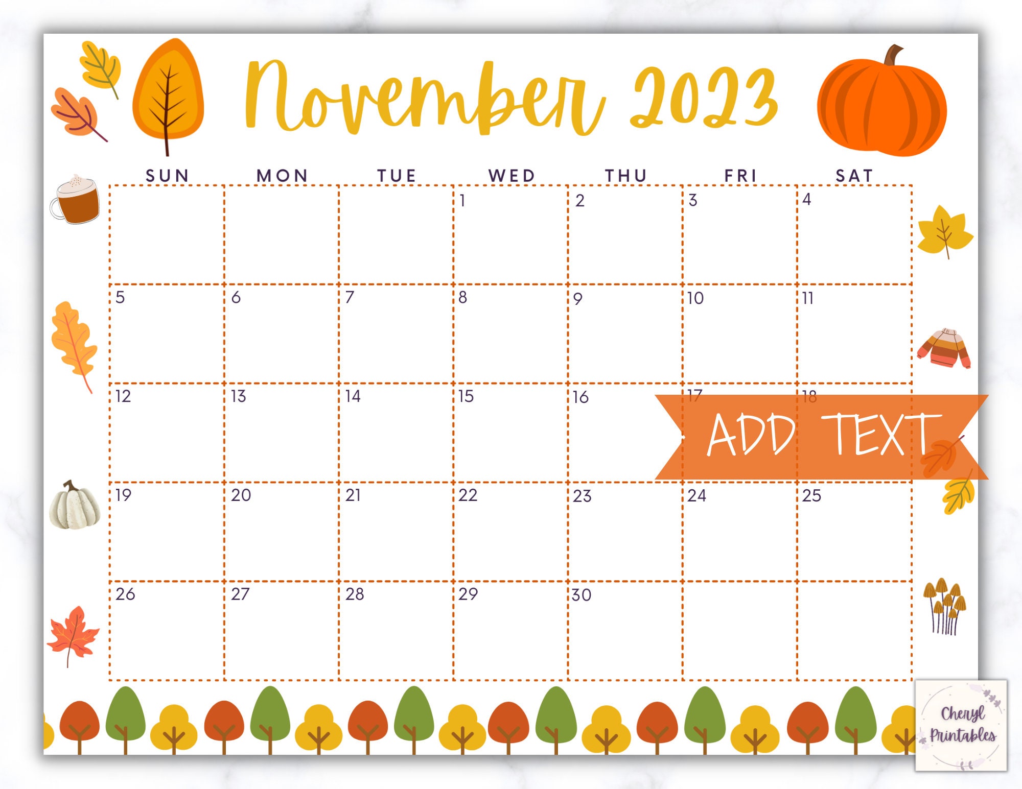 Printable November Calendar 2023 Family Calendar Calendar Etsy