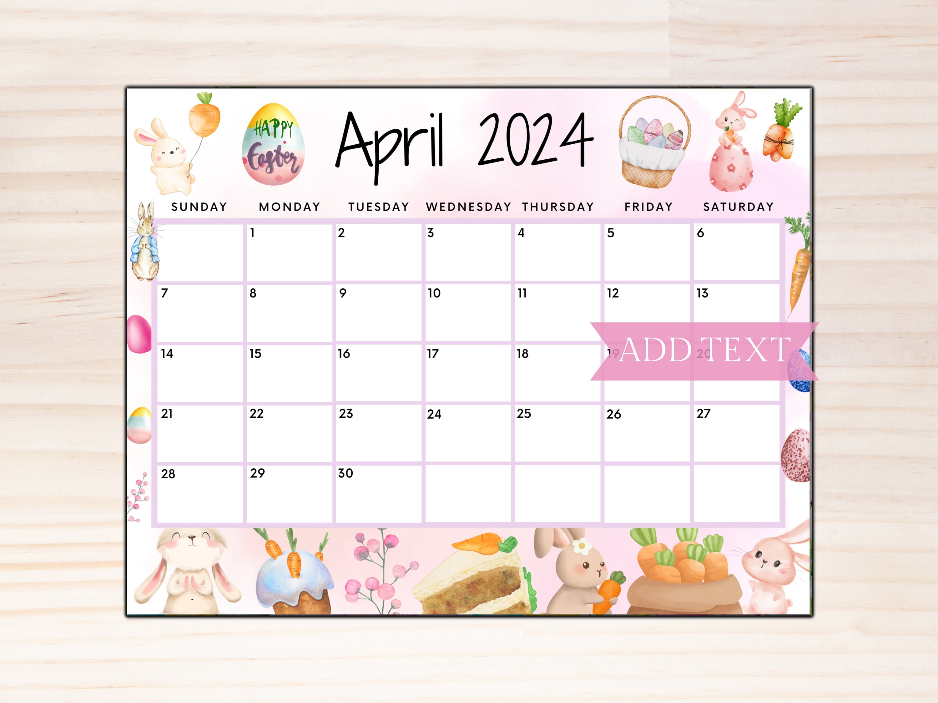 Calendrier d'avril 2024 modifiable, Joyeuses Pâques 2024 avec des lapins  mignons et des poulets, planificateur de calendrier remplissable  imprimable, téléchargement immédiat -  Canada