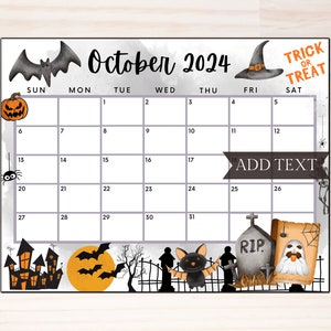 Editable October 2024 Calendar, Printable Calendar, 2024 Spooky ...