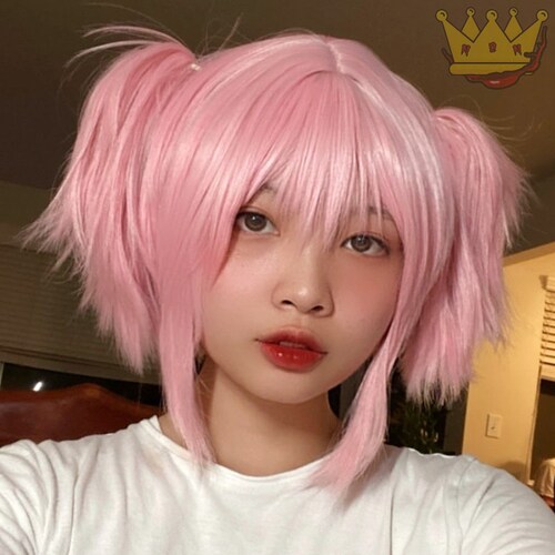 Madoka Kaname Cosplay Wigs Anime Pink Short 2 Clip Ponytails Etsy