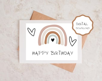 Printable Birthday Greeting Card Instant Download 7x5 inch card for birthday, birthday card to download, birthday rainbow cards