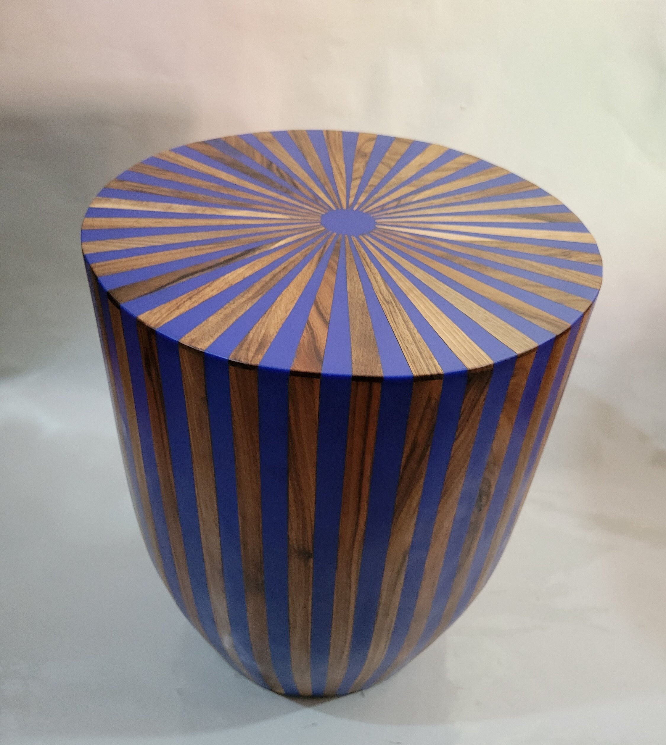 Stunning Handcrafted Walnut Round Table, Unique Wooden Piece Artistic Side Table Blue Resin Side Table Add Charm to Your Room