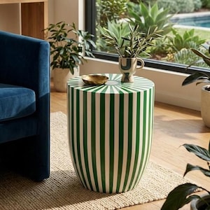 Cedar Wood Side Table: Pistachio Green Resin Inlay, Modern Accent Table