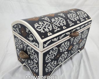 Handcrafted Moroccan Wooden Treasure Chest: Boho Jewelry Box