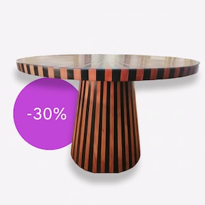 Handmade Round Dining Table – Juniper Wood & Blue Epoxy – Custom Kitchen Table, Modern Wooden Furniture