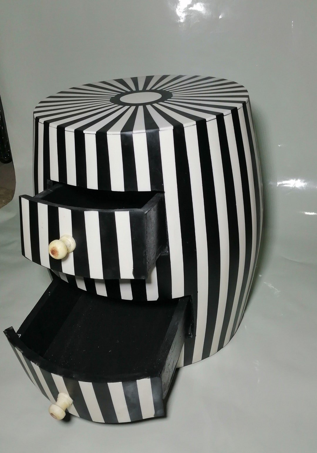 Moroccan Wood Side Table: Black and White Stripe Resin Table With ...