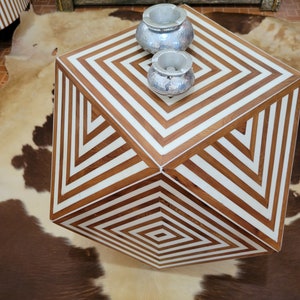 Handmade Red Cedar Wood Side Table – Modern Geometric Accent Table | Unique Contemporary Coffee Table  Artisan Crafted Living Room Furniture