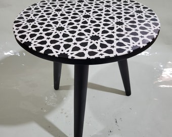 Mesa árabe/mesa decorativa de madera, mesa de centro, mesa de centro tallada, mesa marroquí, mesa redonda, mesa de sofá