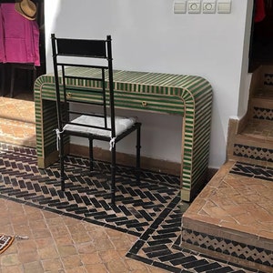 Walnut & Resin Console Table with Drawers: Moroccan Style Desk