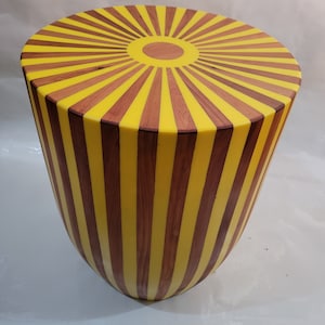 Handcrafted Walnut Round Table, Unique Wooden Piece Artistic Side Table, Yellow Resin Side Table, tabouret coloré