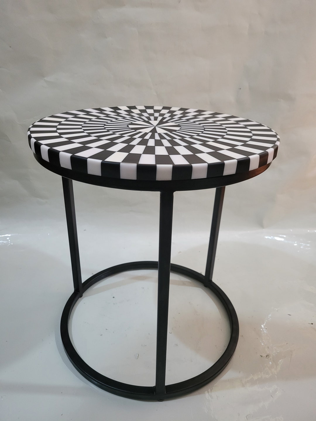 Handmade Black Resin Side Table: Modern Brass Accent Table (20x16 ...