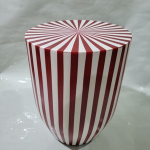 Handcrafted Red Striped Side Table: Moroccan Style Wooden Art