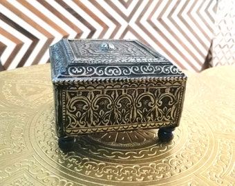 Small Wood Jewelry Box: Traditional Metal Inlay Gift Box