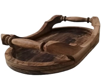 Plateau fait main en bois de noyer : plateau en bois de style marocain
