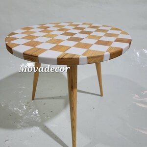Handcrafted Cedar Round Side Table Unique Piece of Wood White Resin Side Table Adds Charm to Your Room