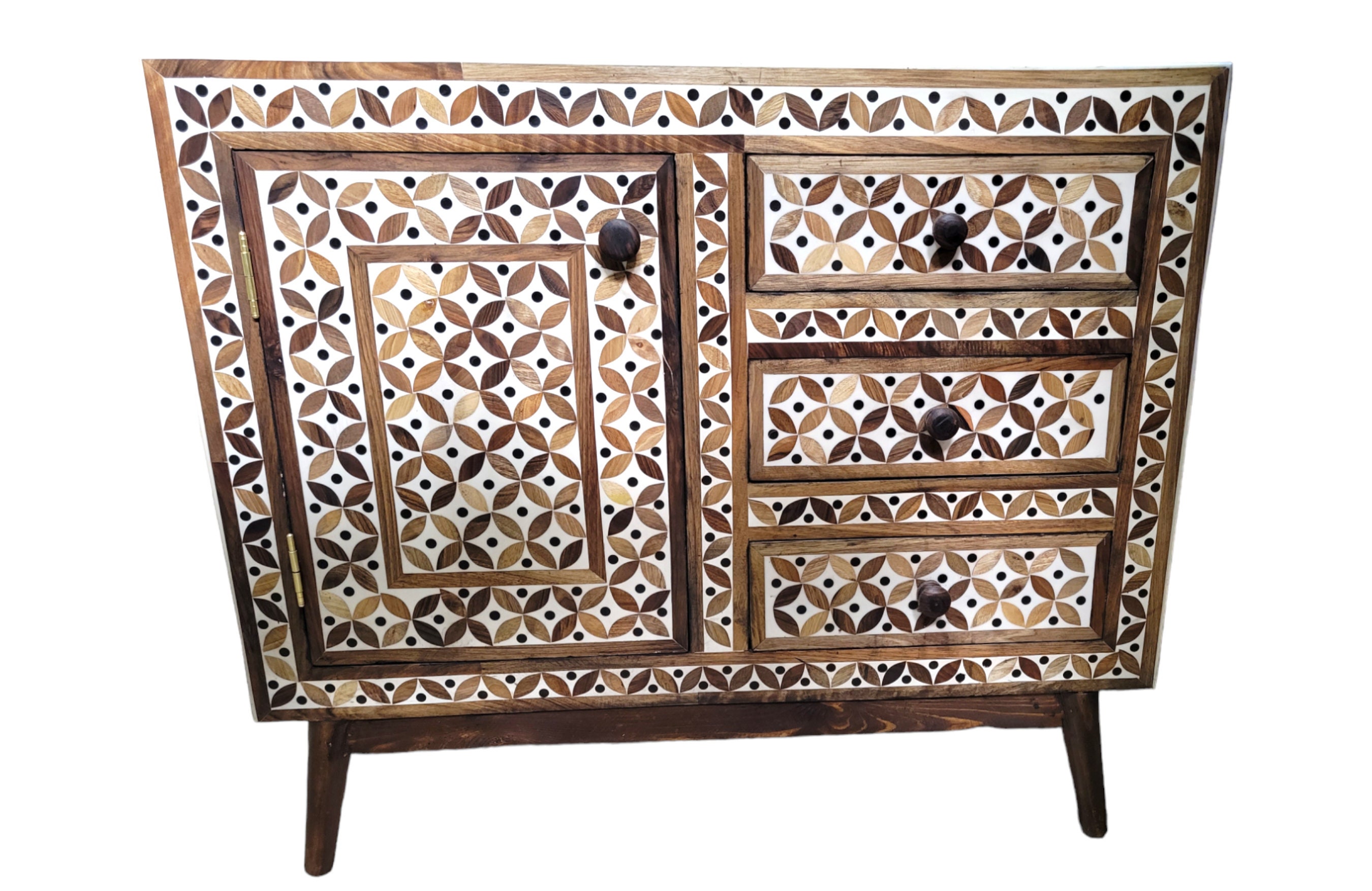モロッコ風ウォールナットチェスト：3段引き出し付きデンマーク