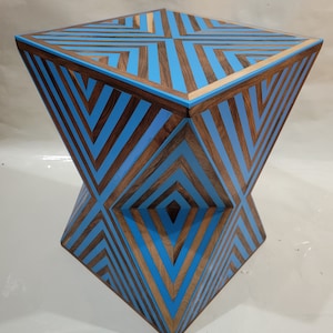 Handcrafted Walnut Side Table, Unique Piece of Wood, Blue Resin Moroccan Table Adds Charm to Your Room