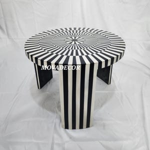 Custom Moroccan Sofa Table, Handmade Black & White Balloon Coffee Table, Unique Antique Style Wooden Table, High-end Home Decor