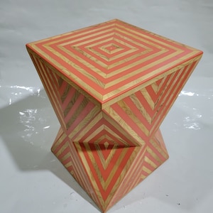 Handmade Moroccan Walnut Table: Orange Resin Accent