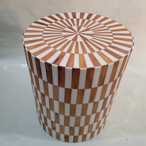 Handcrafted Cedar Round Side Table Unique Piece of Wood White Resin Side Table Adds Charm to Your Room