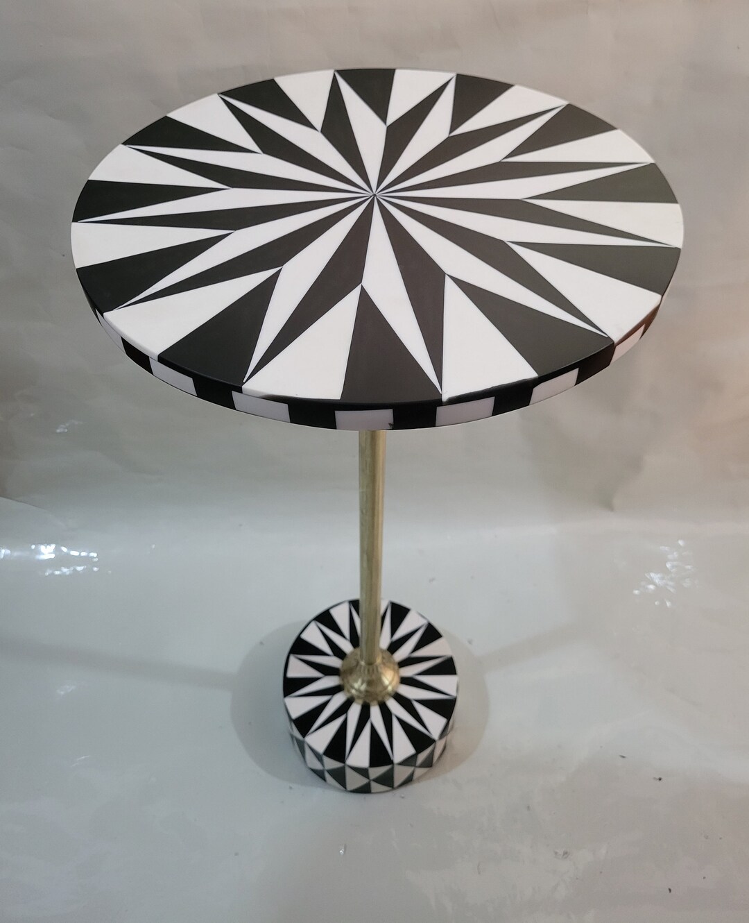 Handmade Black & White Resin Side Table With Brass Leg - Etsy