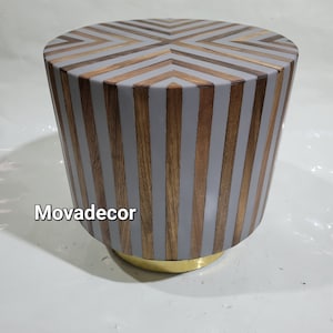 Round table made of walnut and resin, elegant gray table, brass table