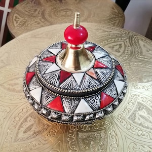 Moroccan Ceramic Tagine: Silver, Copper & Bone Inlay - Antique Decor