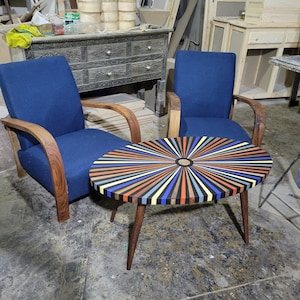 Set of 2 Mid Century Armchairs - Modern Armchair - Antique Style Recliner - Handcrafted Walnut and French Terry Fabric