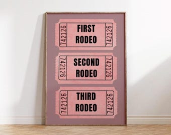 Boleto de entrada para el primer rodeo, segundo rodeo, tercer rodeo (impresión digital): póster imprimible divertido, decoración para habitación infantil y sala de juegos infantil.
